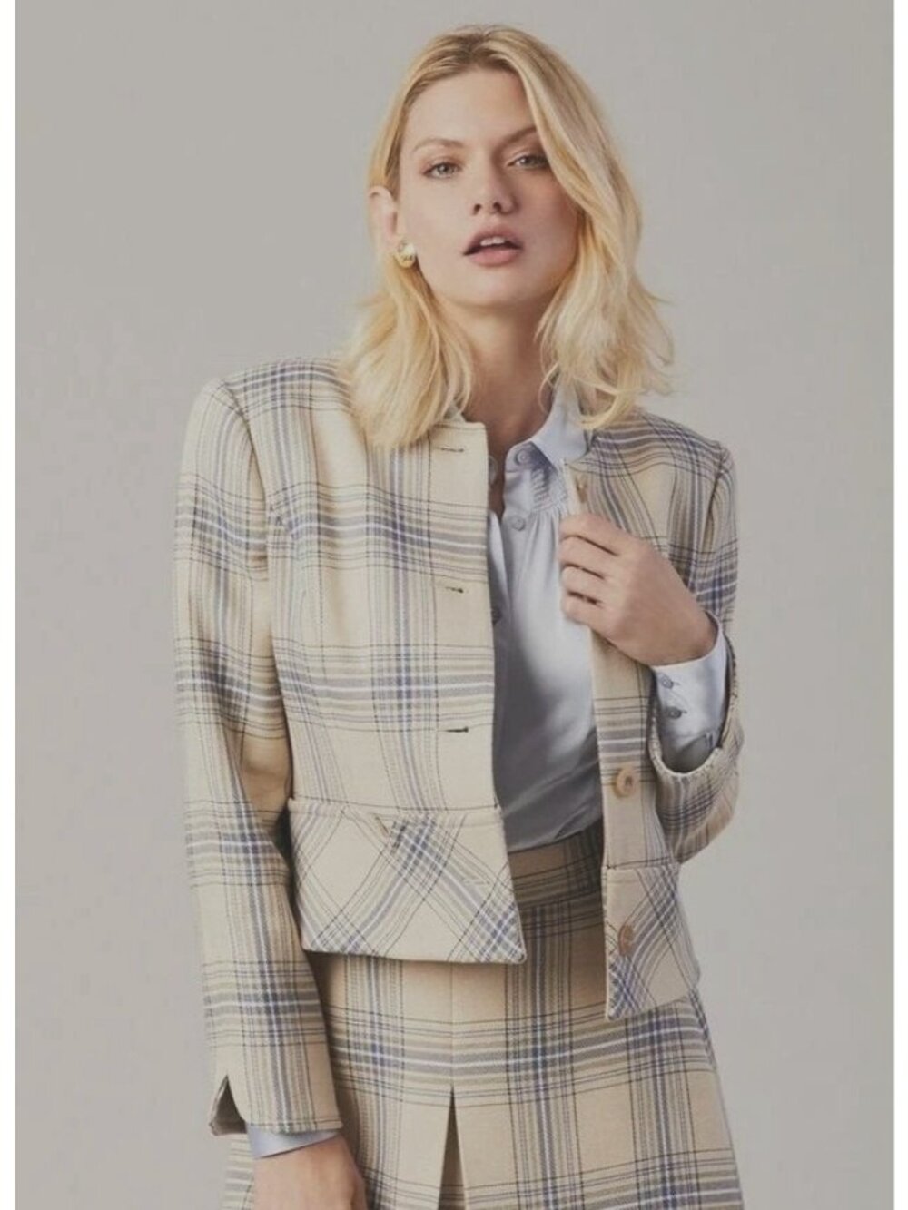 NEW $498 Women’s Brooks Brothers Classic Plaid collarless wool bld blazer 0